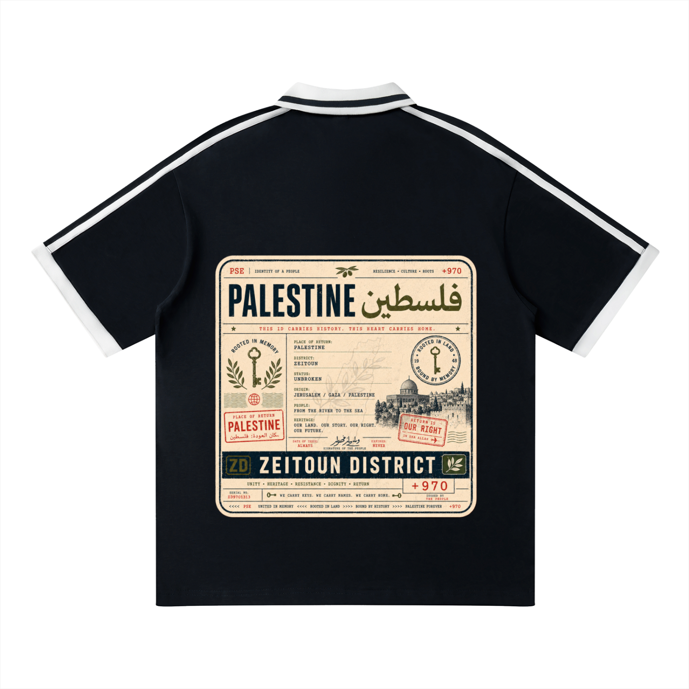 '+970 Palestine Passport Card Graphic Contrast Piping Polo Shirt