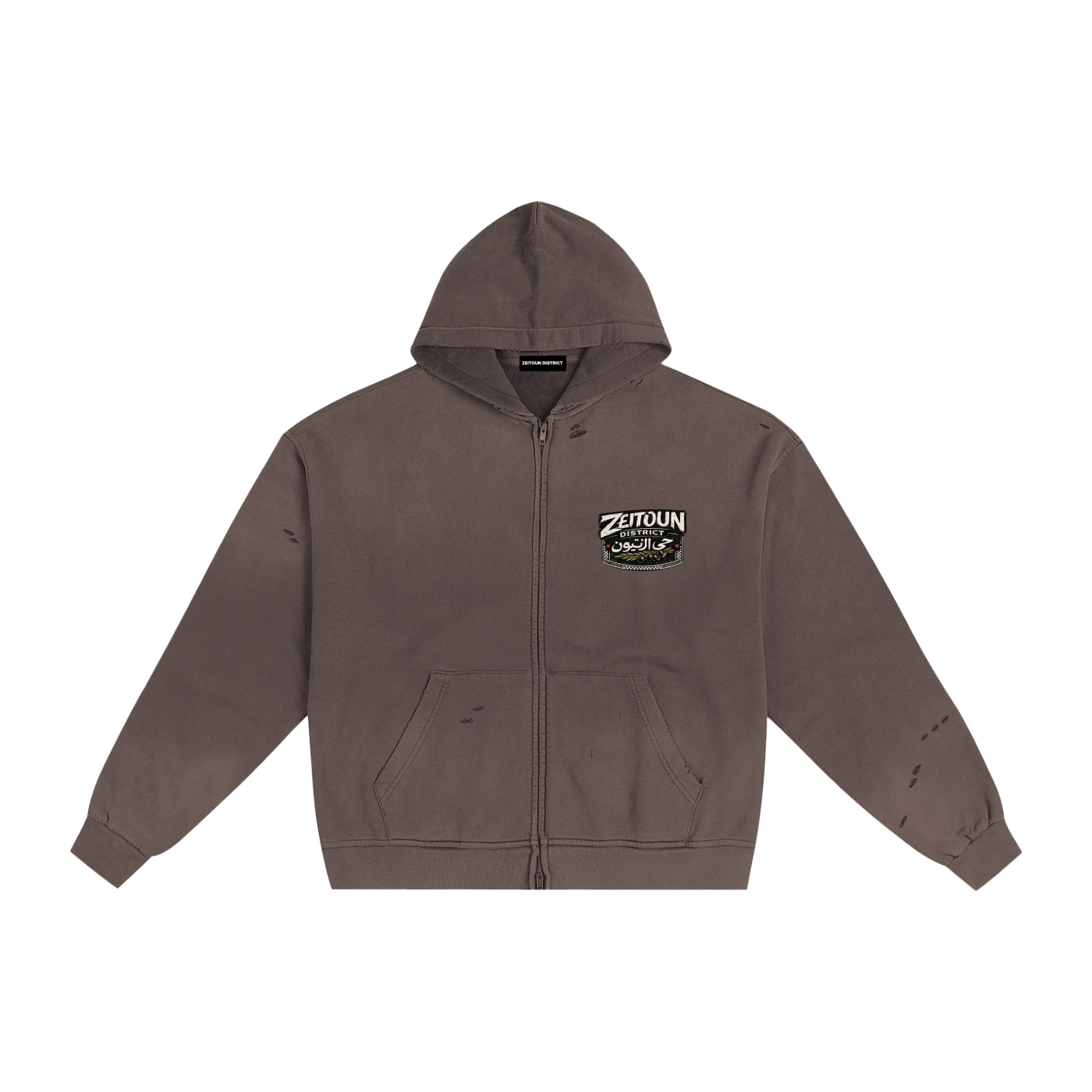 Zeitoun Olive Stamp Hand-Frayed Sunfade Zip Hoodie
