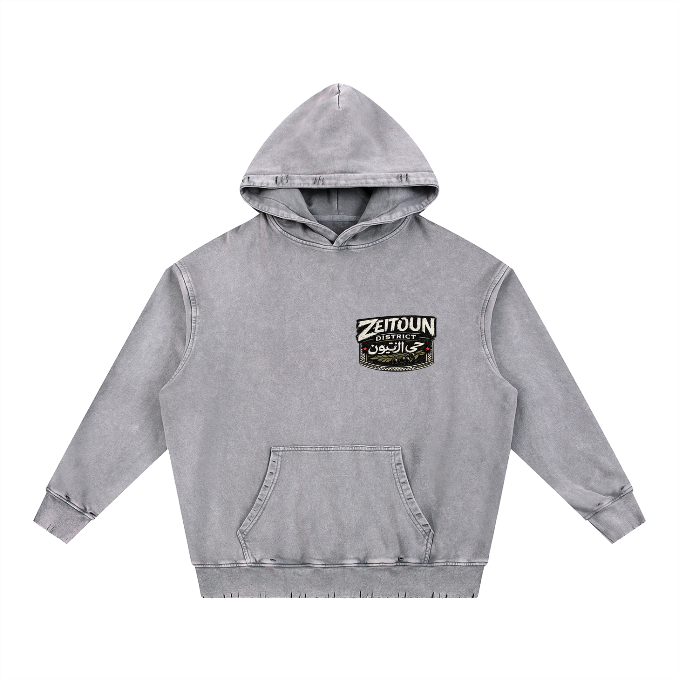 Zeitoun Olive Stamp Snow Wash Hand-Frayed Heavyweight  Hoodie