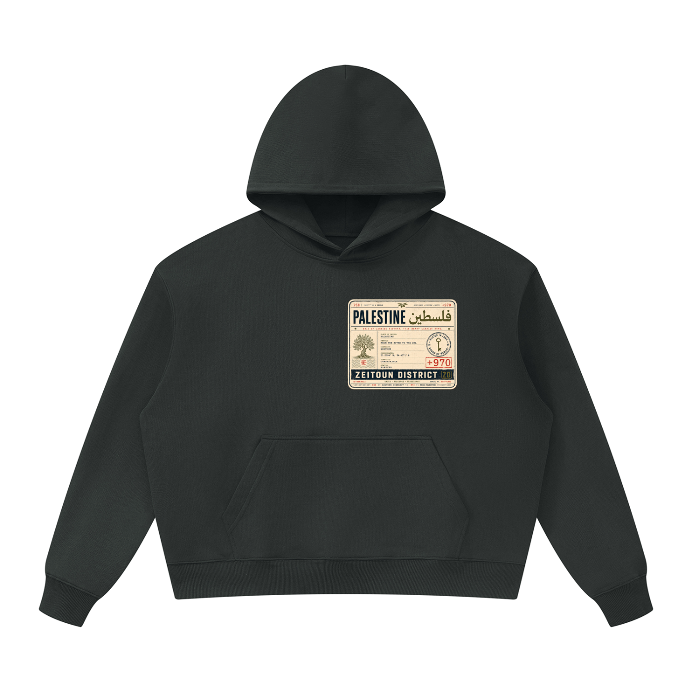 '+970 Palestine Passport Card Graphic Oversized Heavyweight Hoodie