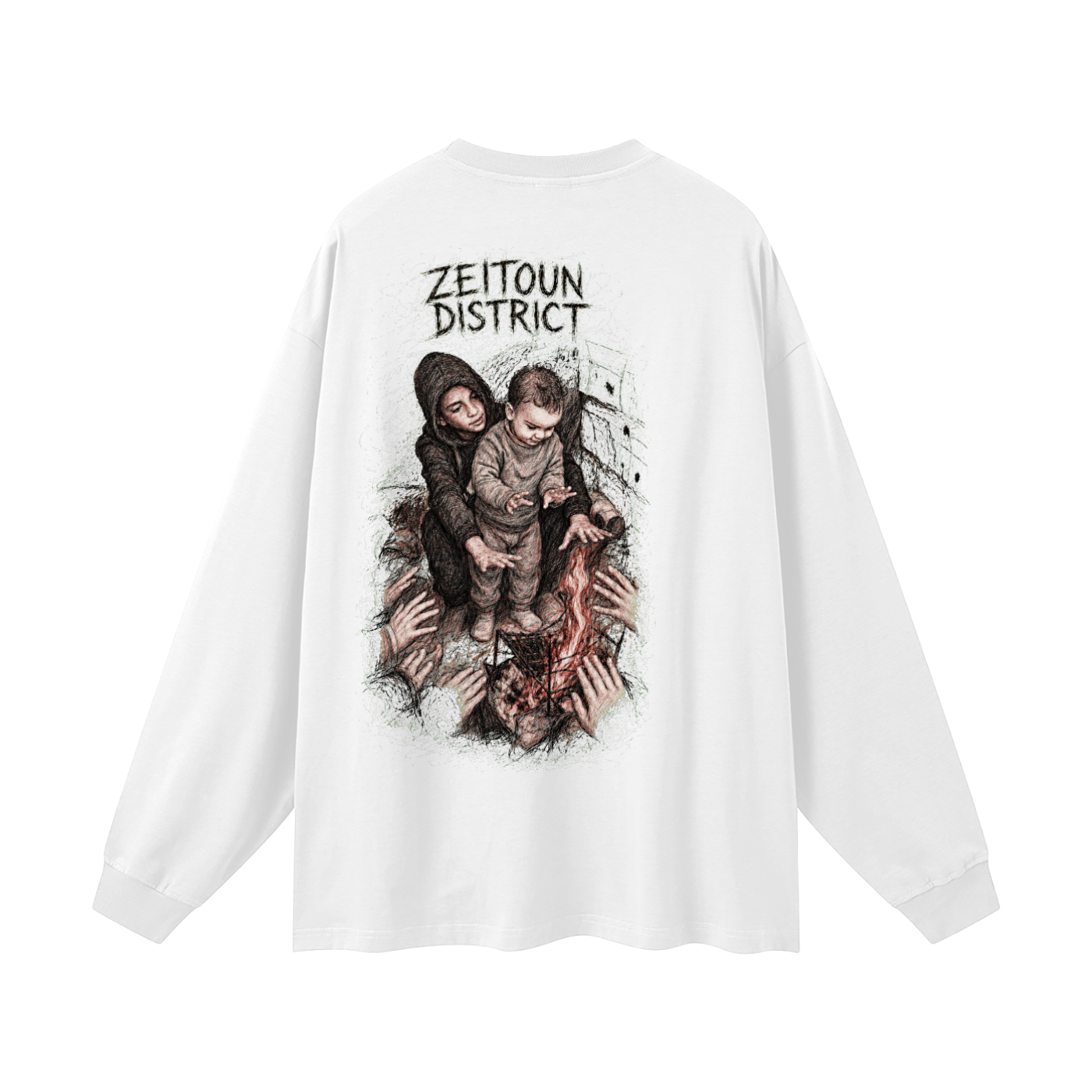Palestinian Hands Around the Fire Oversized Unisex Long Sleeve T-Shirt