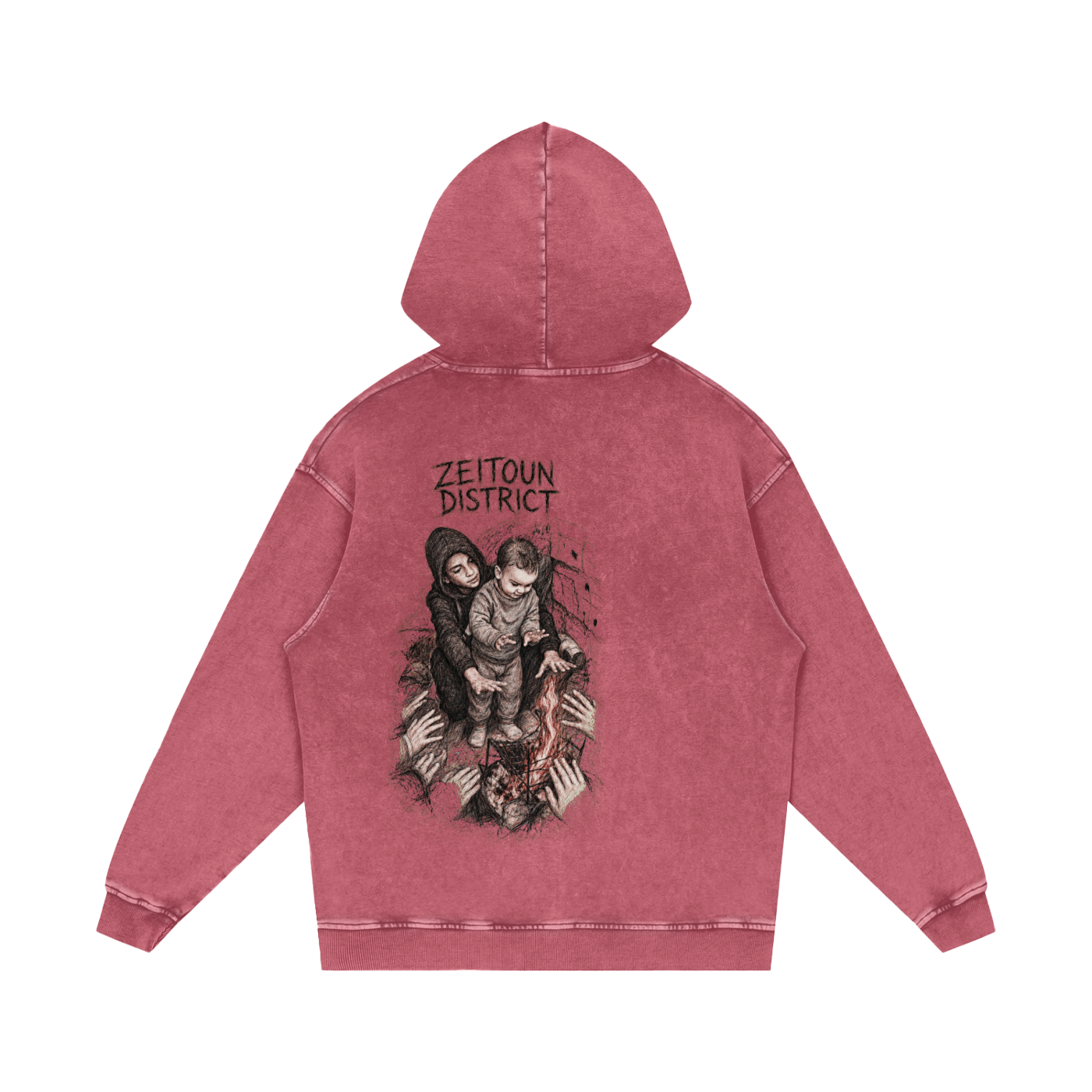 Hands Around the Fire Snow Washed Loose Cotton Hoodie
