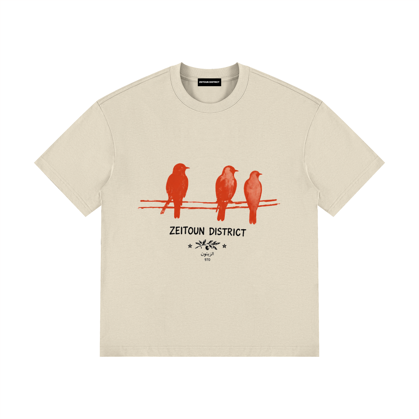 Birds on Wire – Zeitoun District Unisex Drop Shoulder Cotton T-Shirt