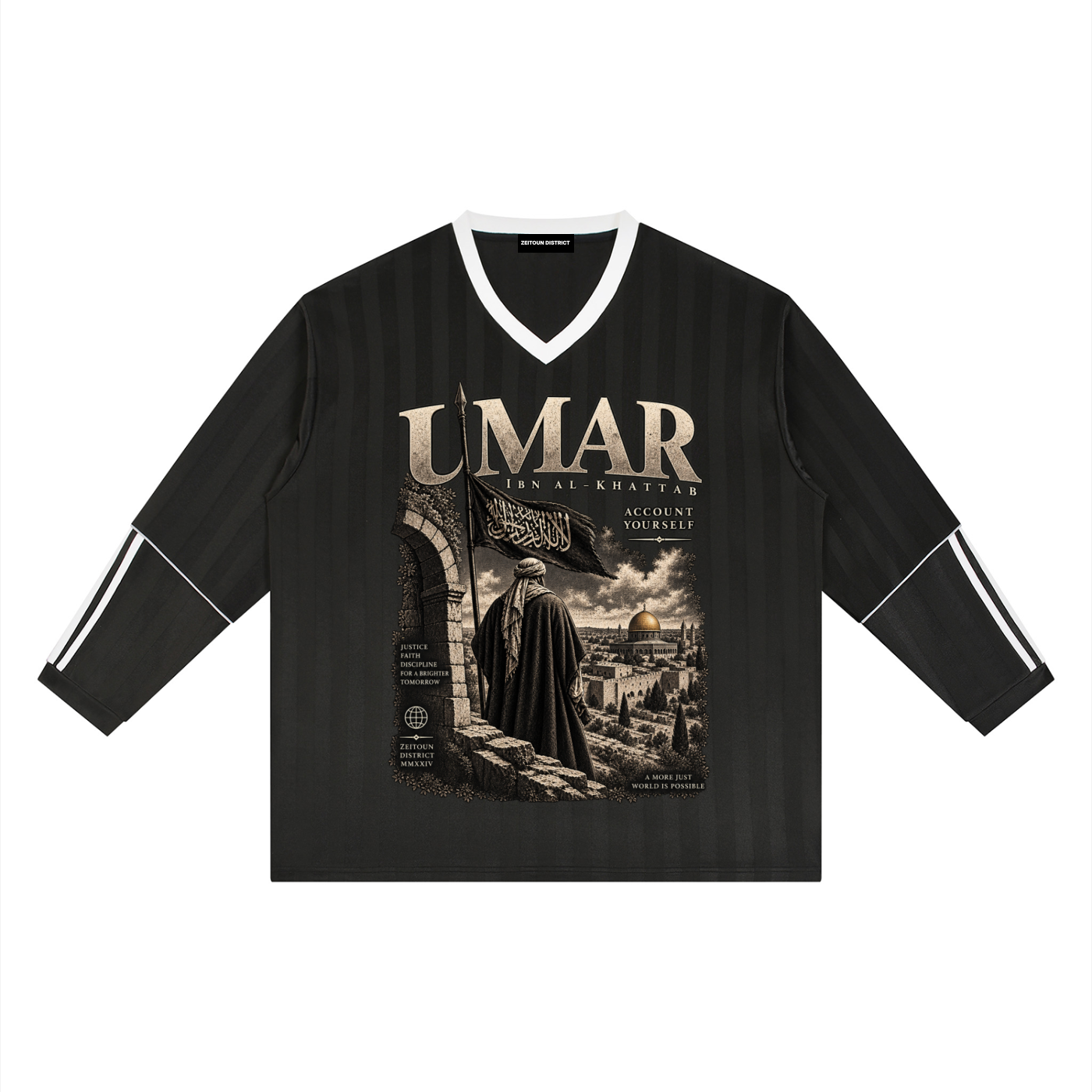 A More Just World is Possible Umar Ibn Khattab - Unisex Striped Soccer Jersey
