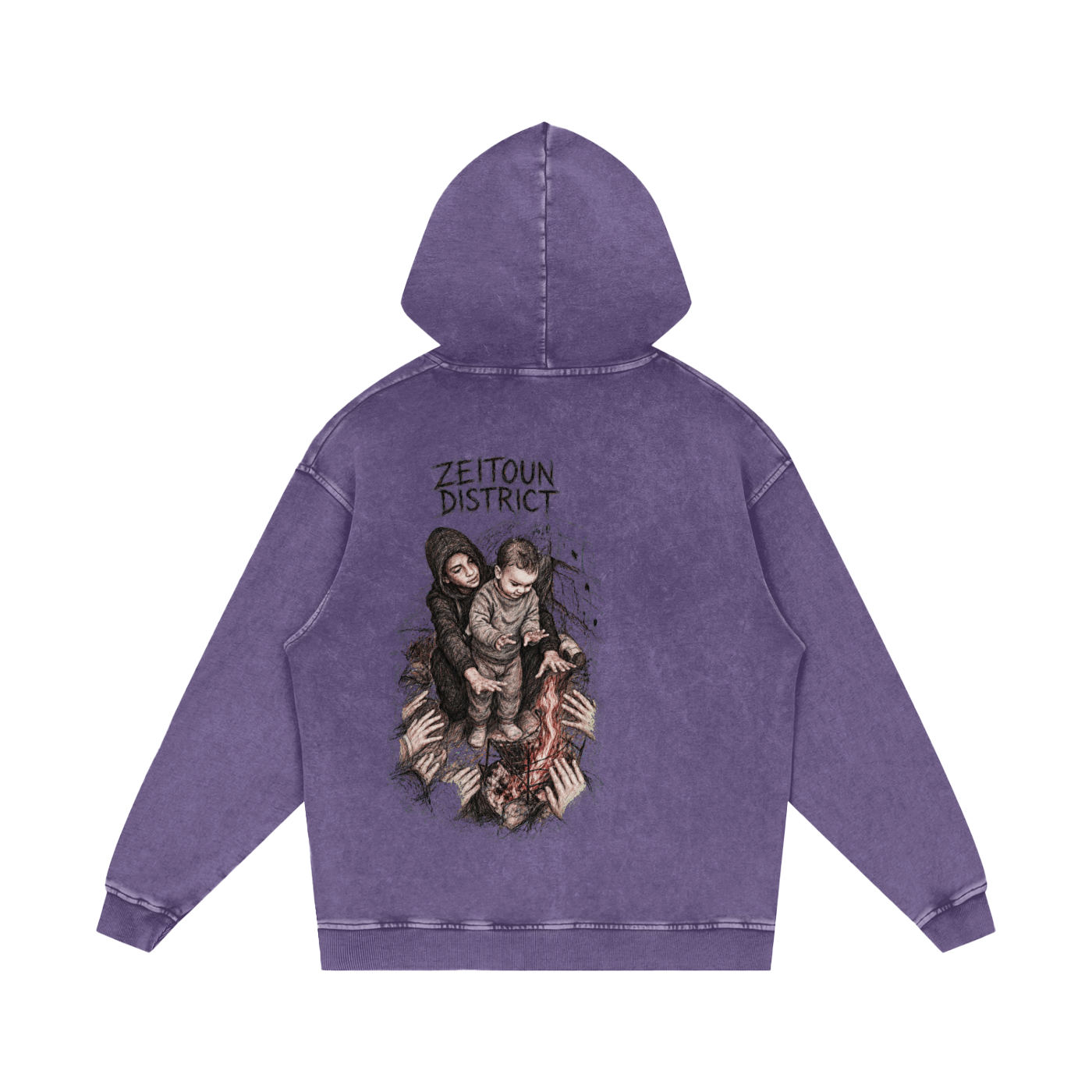 Hands Around the Fire Snow Washed Loose Cotton Hoodie