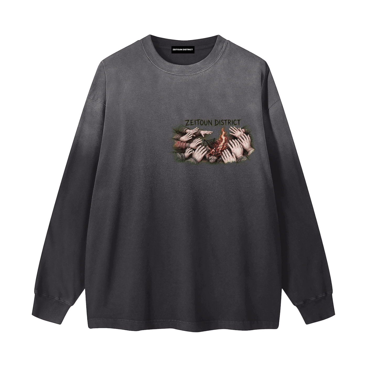 Hands Around the Fire Gradient Washed Long Sleeve T-Shirt