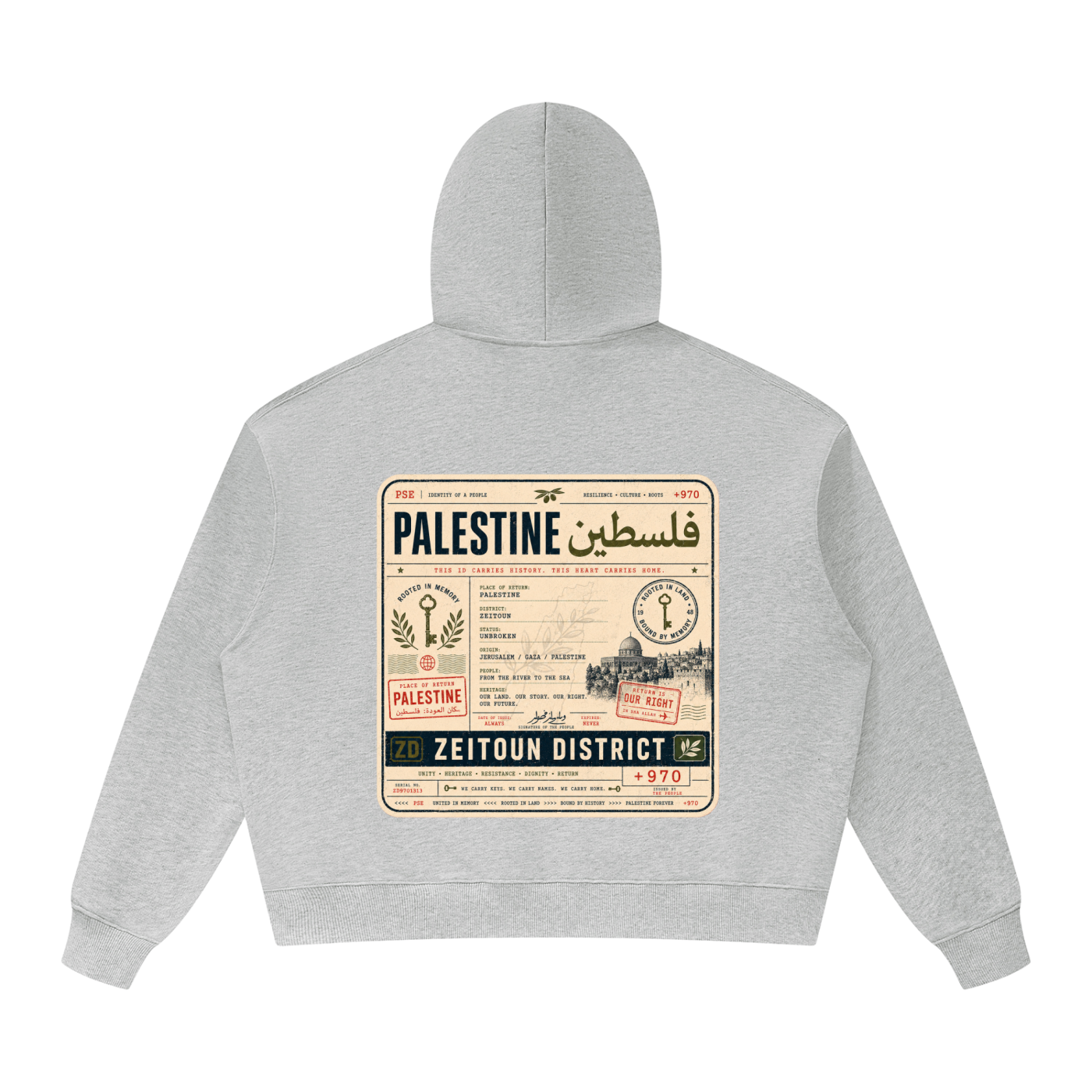 '+970 Palestine Passport Card Graphic Oversized Heavyweight Hoodie