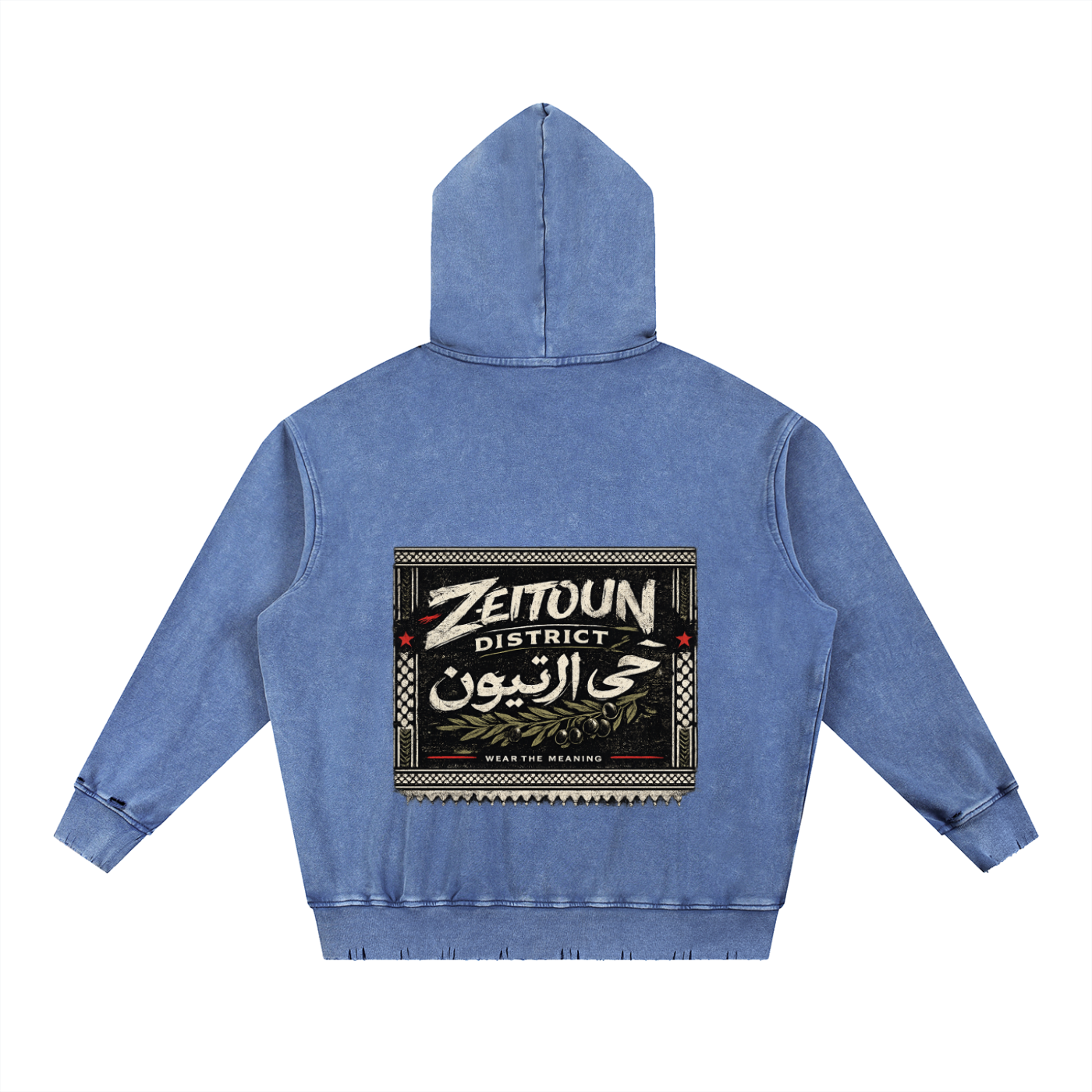 Zeitoun Olive Stamp Snow Wash Hand-Frayed Heavyweight  Hoodie