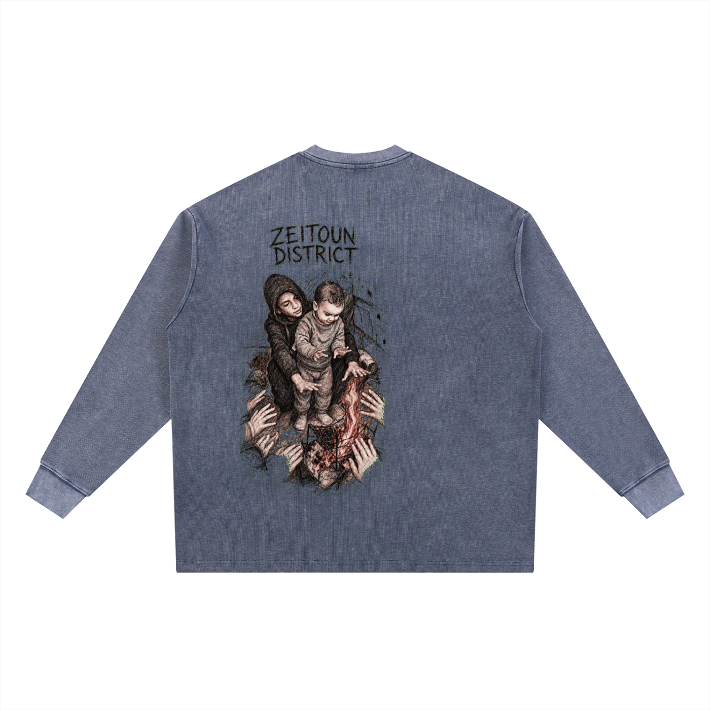 Hands Around the Fire Mineral Wash Waffle Oversized Heavyweight T-Shirt