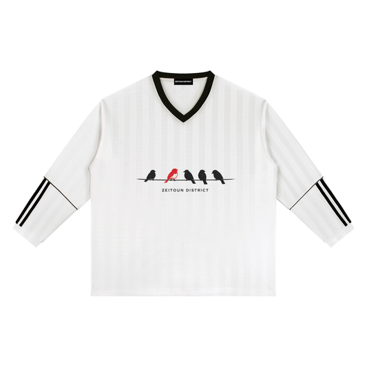 '+970 Birds on Wire Unisex Striped Soccer Jersey