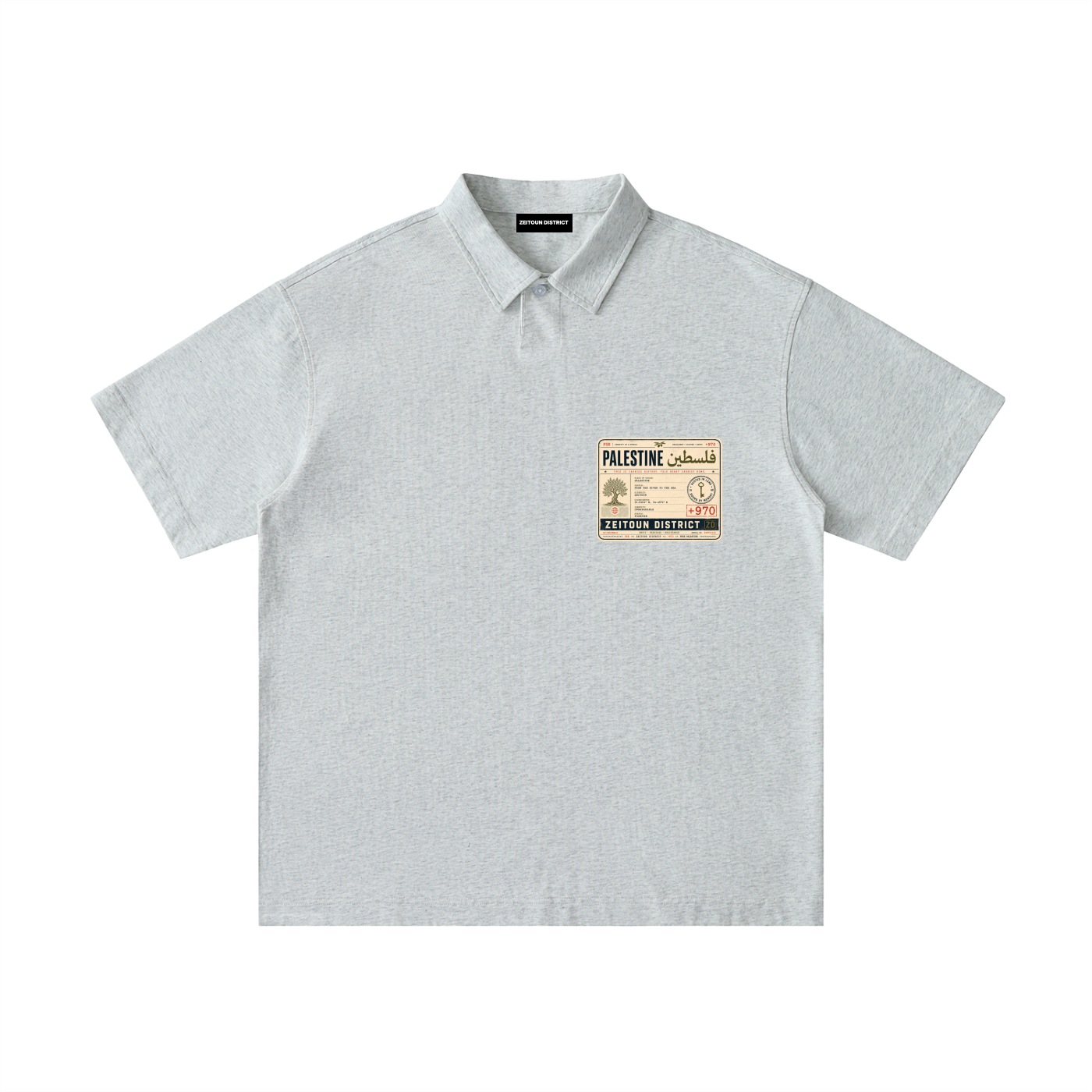 '+970 Palestine Passport Card Graphic Loose Cotton Short-Sleeve Polo Shirt