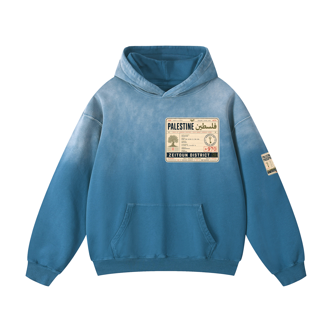 '+970 Palestine Passport Card Graphic Heavyweight Sunfade Oversized Hoodie