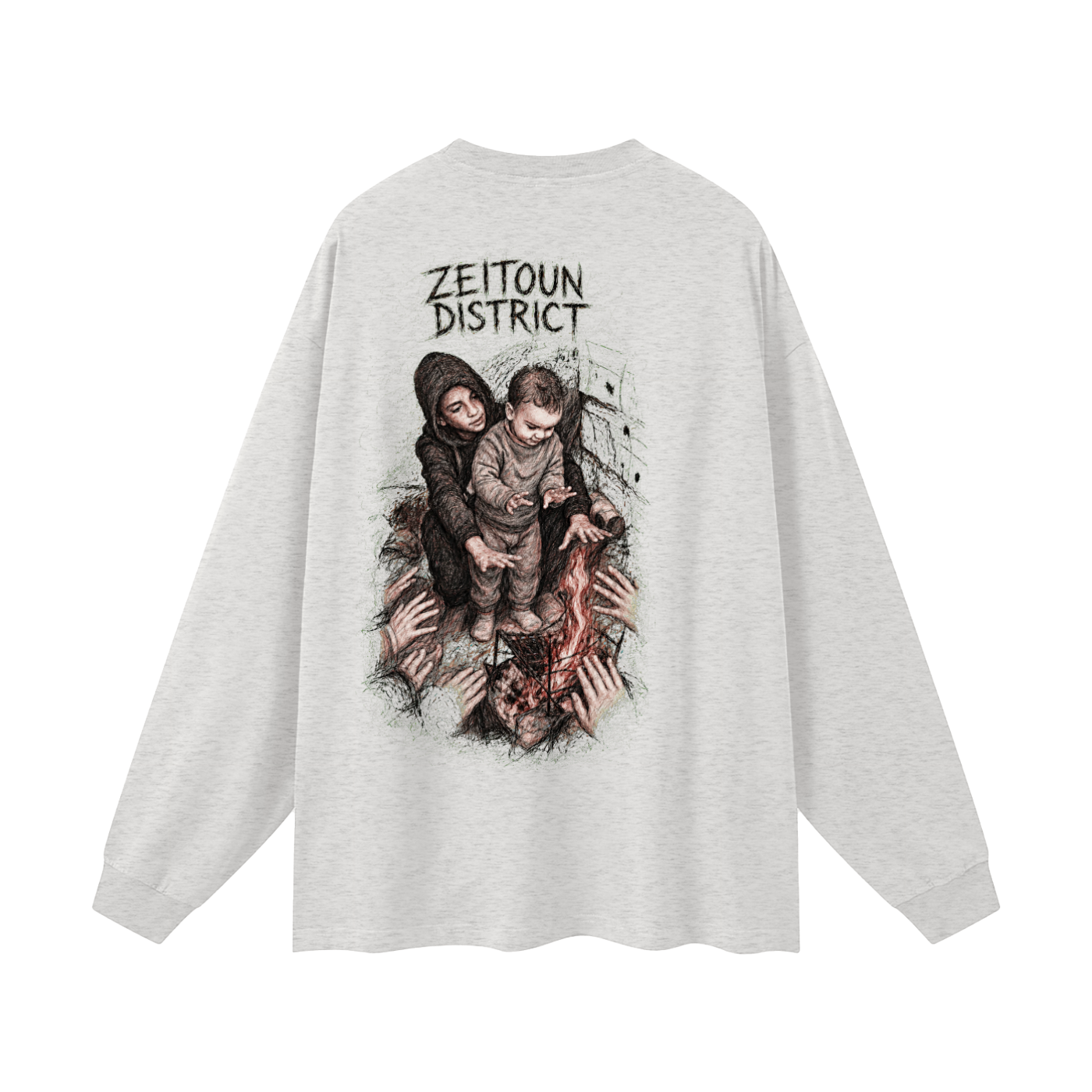 Palestinian Hands Around the Fire Oversized Unisex Long Sleeve T-Shirt