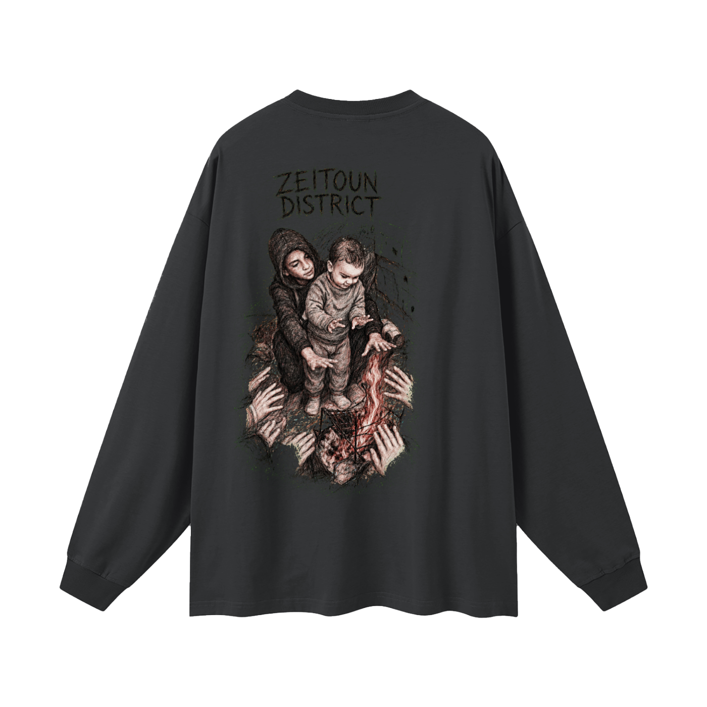 Palestinian Hands Around the Fire Oversized Unisex Long Sleeve T-Shirt