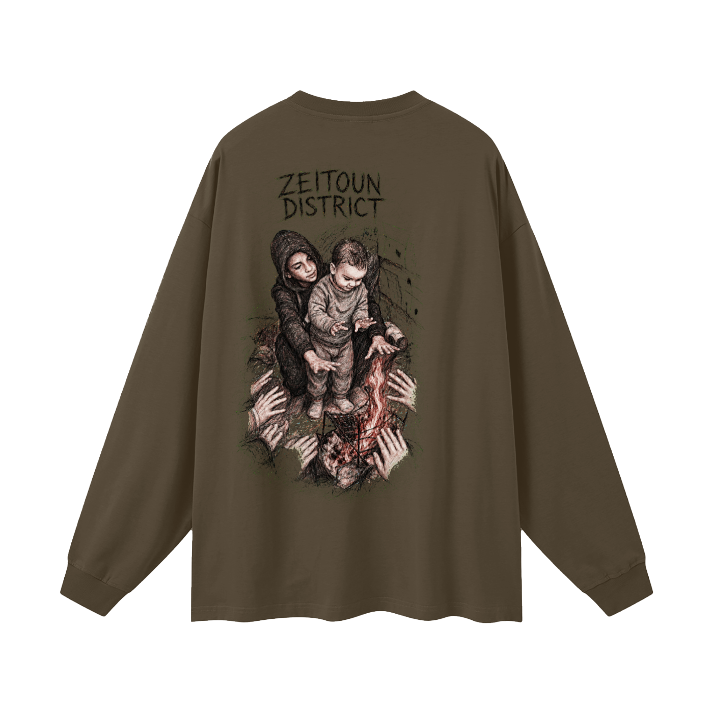 Palestinian Hands Around the Fire Oversized Unisex Long Sleeve T-Shirt