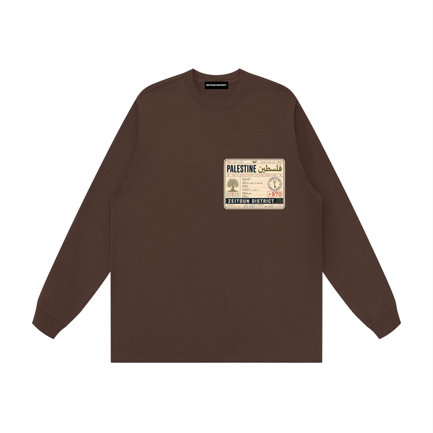 '+970 Palestine Passport Card Graphic Raw Hem Long Sleeve T-Shirt