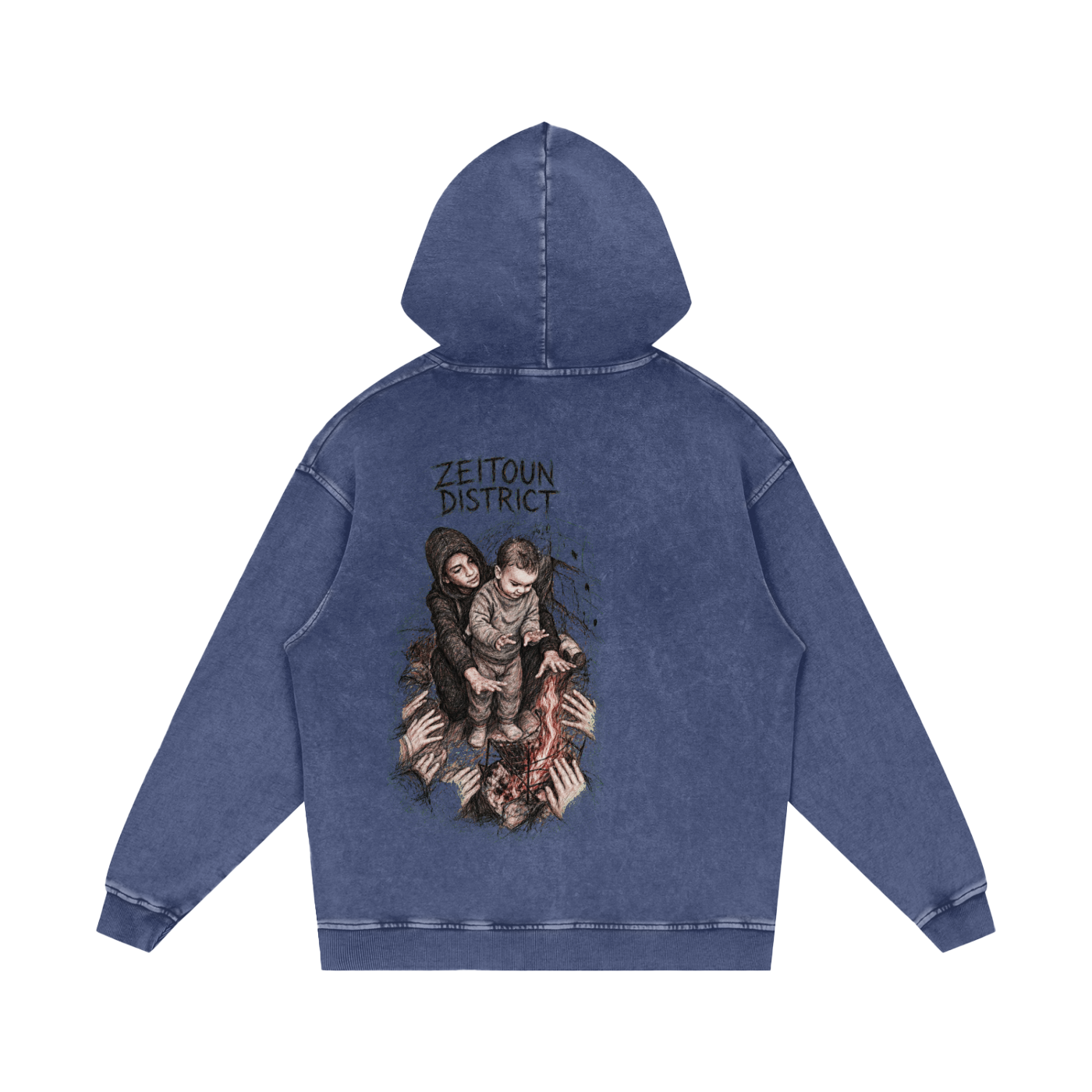 Hands Around the Fire Snow Washed Loose Cotton Hoodie