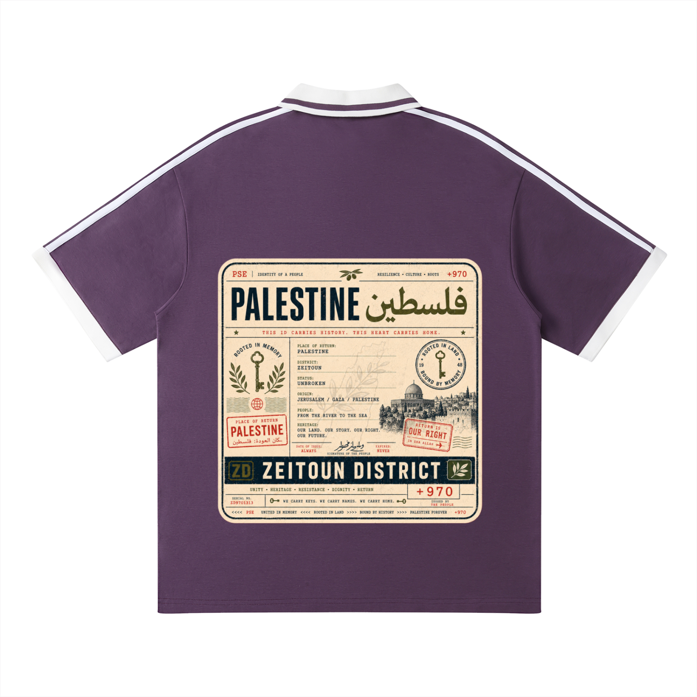'+970 Palestine Passport Card Graphic Contrast Piping Polo Shirt