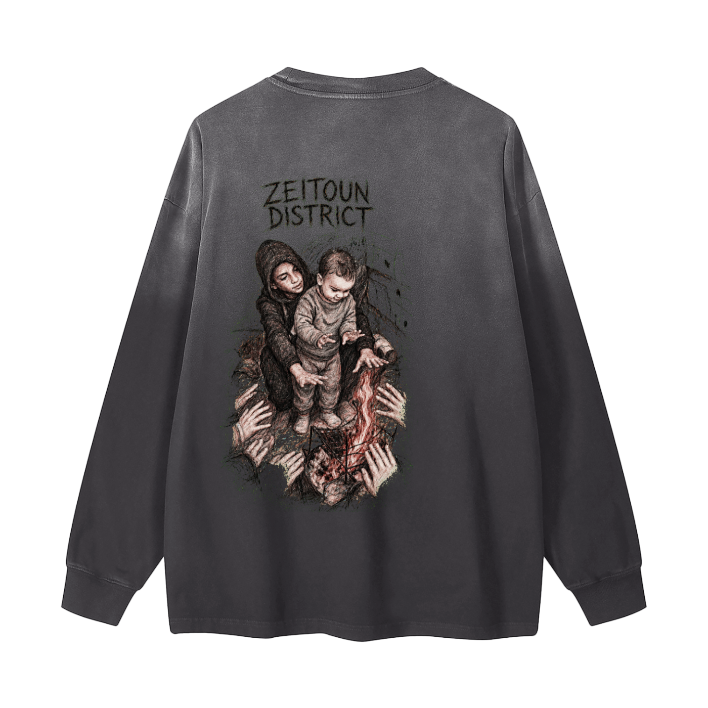 Hands Around the Fire Gradient Washed Long Sleeve T-Shirt