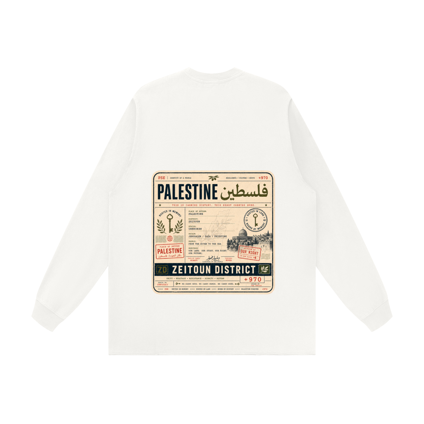'+970 Palestine Passport Card Graphic Raw Hem Long Sleeve T-Shirt