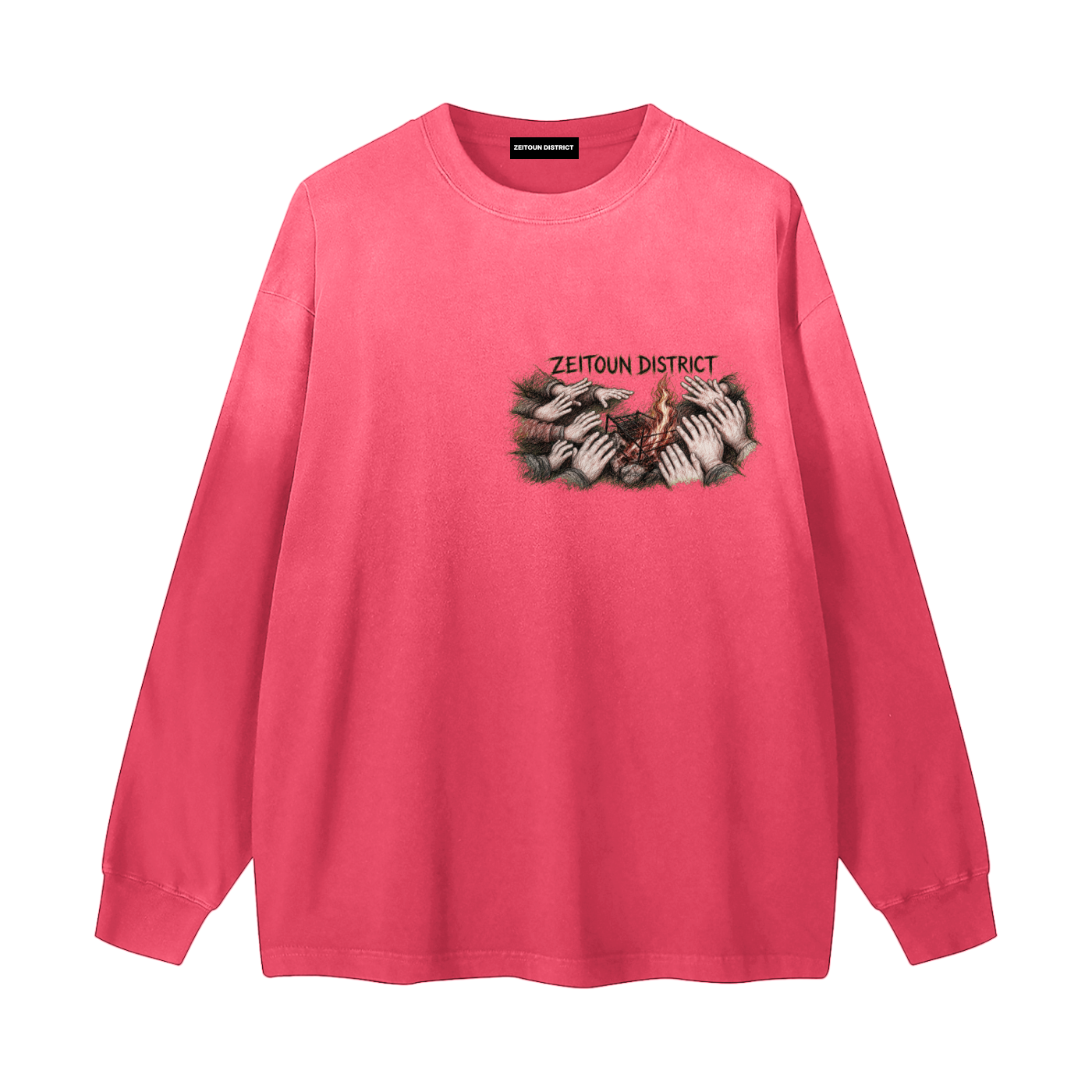 Hands Around the Fire Gradient Washed Long Sleeve T-Shirt