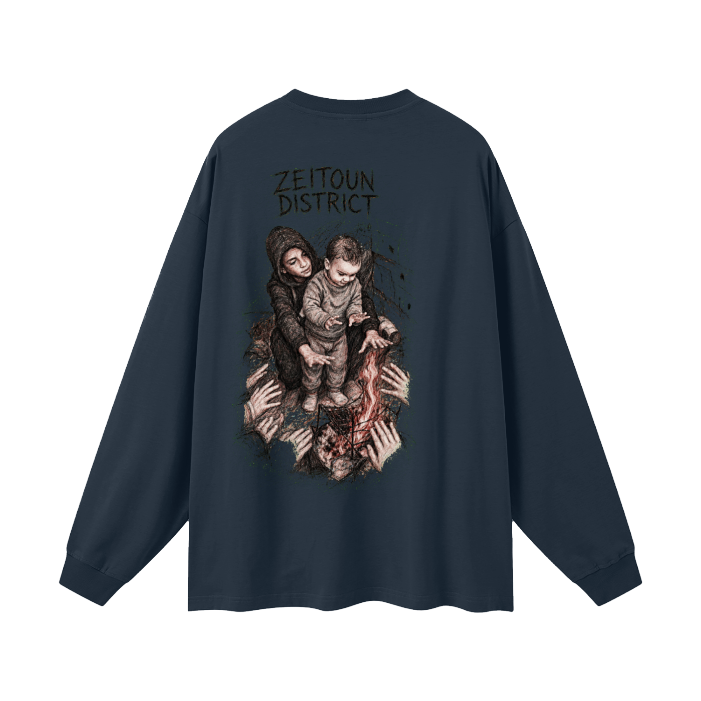 Palestinian Hands Around the Fire Oversized Unisex Long Sleeve T-Shirt