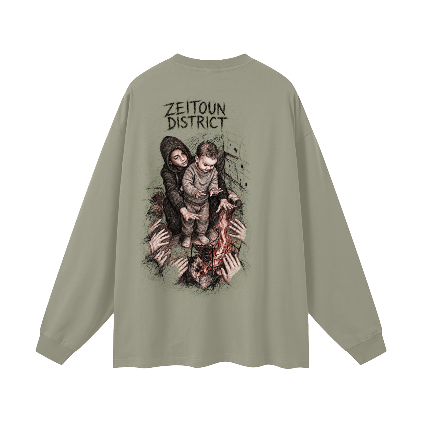 Palestinian Hands Around the Fire Oversized Unisex Long Sleeve T-Shirt