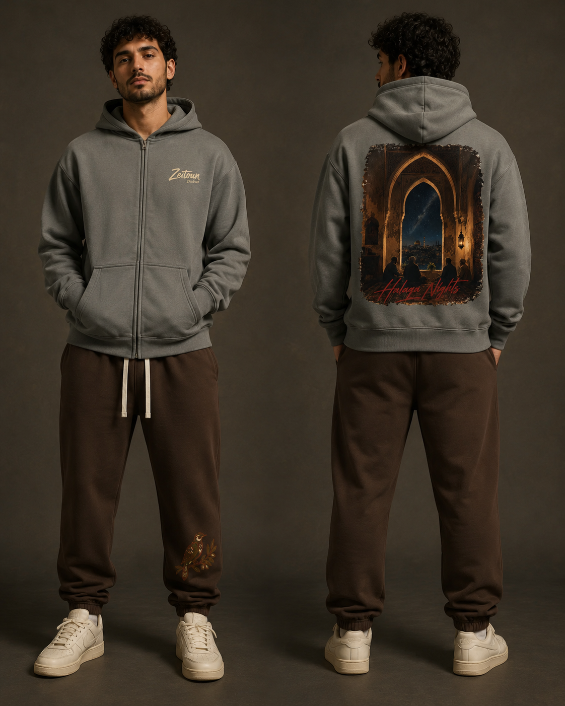 Halaqa Nights Zip-Up Hoodie - front and back view